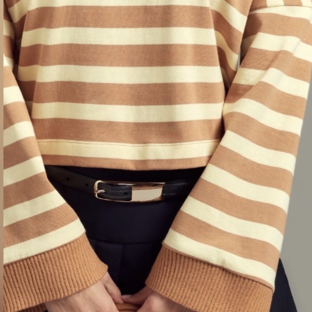 🟠NWT MAEVE by ANTHROPOLOGIE Plus Oversized Striped Top in Pale Yellow/Copper 1X - Picture 2 of 4